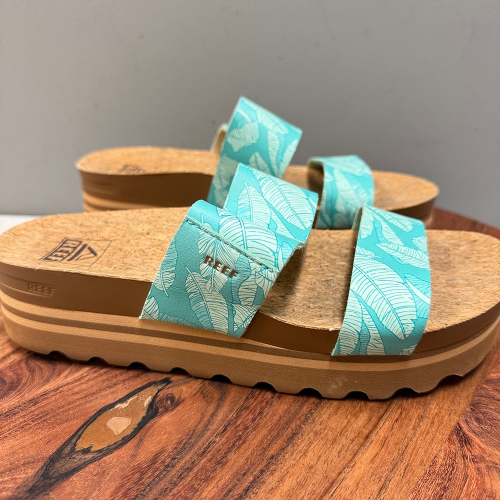 Reef Women's Turquoise Leaf Cork Slide Sandals - Picture 7 of 13